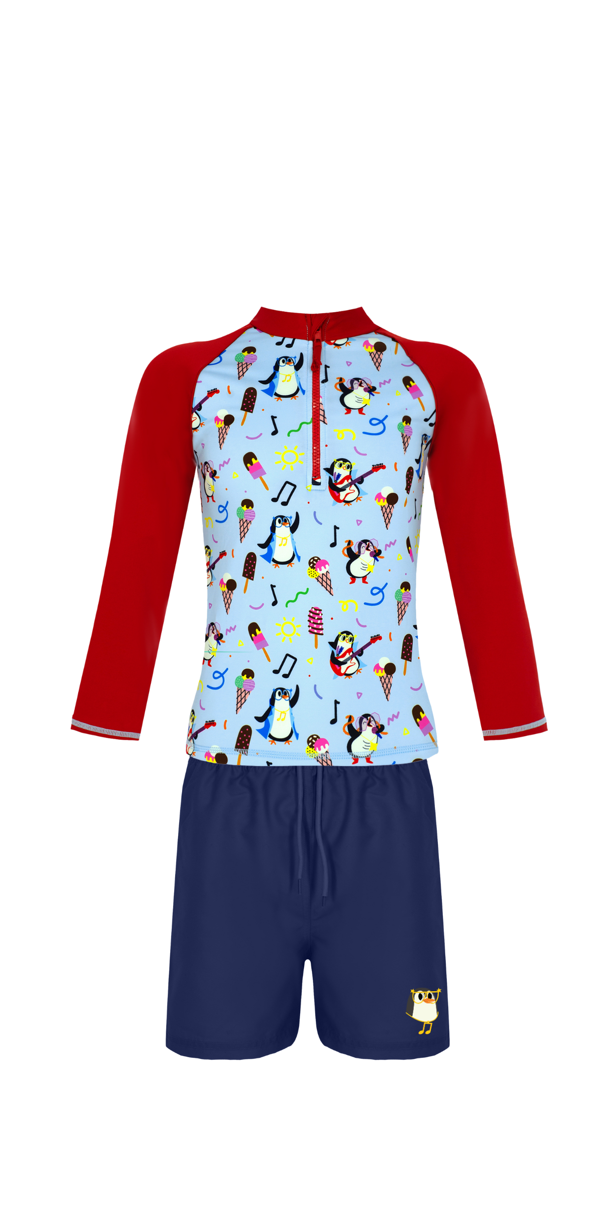 Tappy Swim Set | Long Sleeve Rashguard | Navy Blue Swim Short | UPF 50+ | Recycled Fabric
