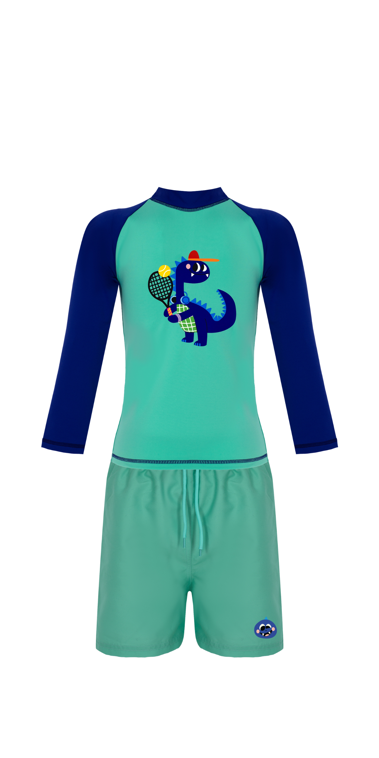 D-Rex Swim Set | Long Sleeve Rashguard | Green Swim Short | UPF 50+ | Recycled Fabric