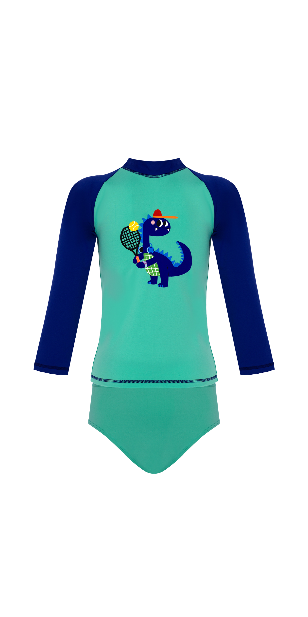D-Rex Swim Set | Long Sleeve Rashguard | Green Bikini Bottom | UPF 50+ | Recycled Fabric