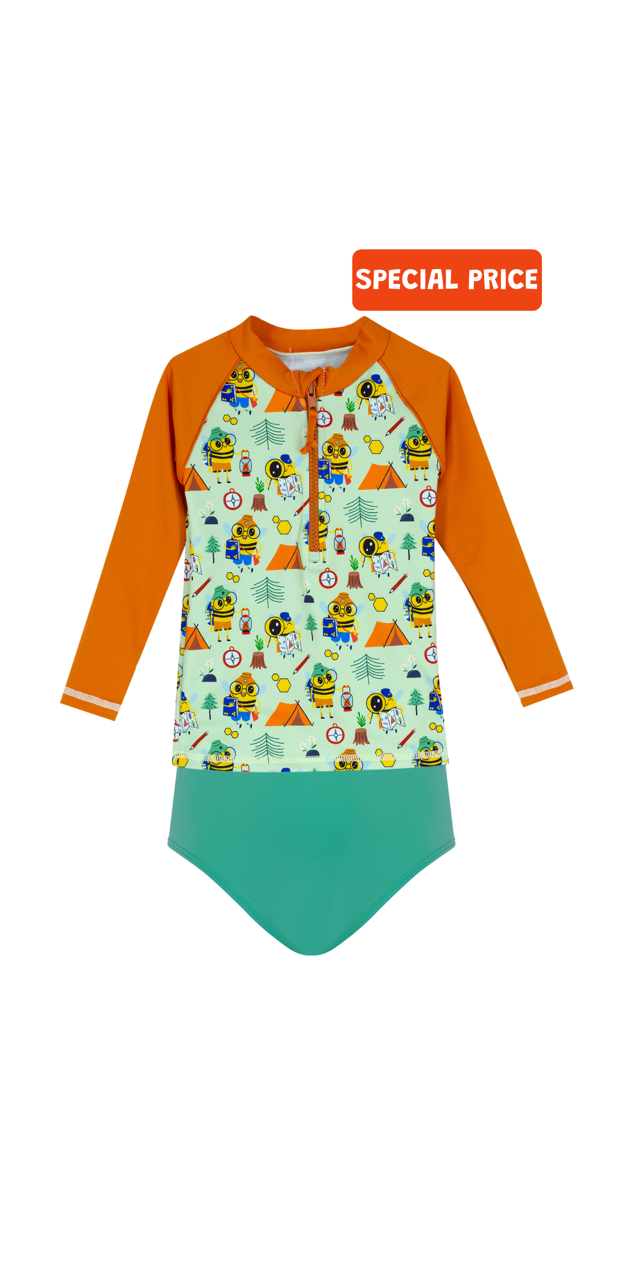 Beebee Swim Set | Long Sleeve Rashguard | Green Bikini Bottom | UPF 50+ | Recycled Fabric