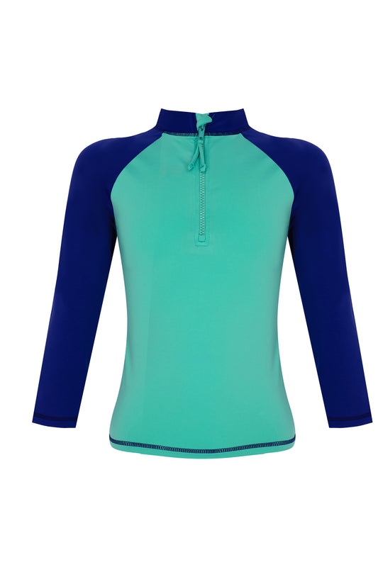 Dinosaur Print Long Sleeve Rashguard with Back Zipper & UPF 50+ & Recycled Fabric