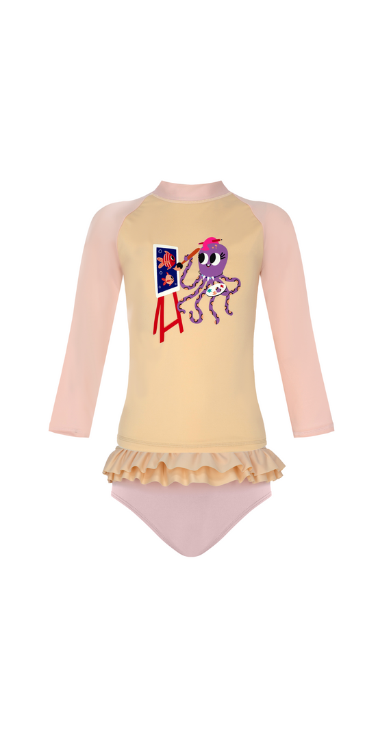 Inka Temalı Set | Uzun Kollu Üst | Fırfırlı Bikini Altı | UPF 50+ | Geri Dönüştürülmüş Kumaş