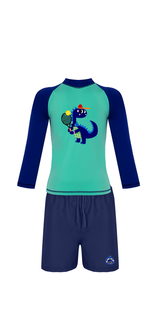D-Rex Swim Set | Long Sleeve Rashguard | Navy Blue Swim Short | UPF 50+ | Recycled Fabric