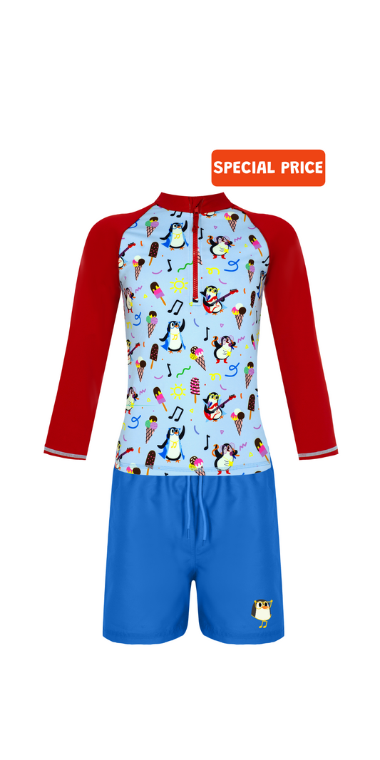 Tappy Swim Set | Long Sleeve Rashguard | Turquoise Swim Short | UPF 50+ | Recycled Fabric
