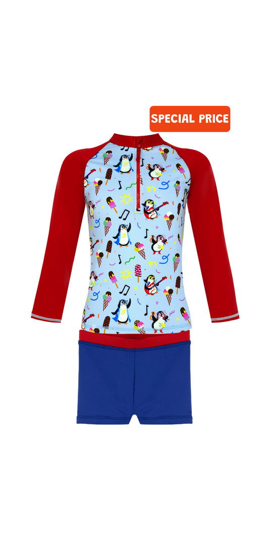 Tappy Swim Set | Long Sleeve Rashguard | Swim Trunk | UPF 50+ | Recycled Fabric