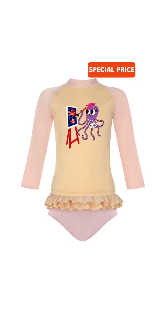 Inka Swim Set | Long Sleeve Rashguard | Bikini Bottom with Ruffles  | UPF 50+ | Recycled Fabric