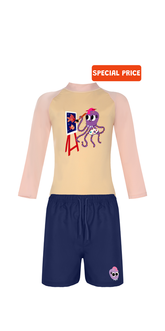 Inka Swim Set | Long Sleeve Rashguard | Navy Blue Swim Short | UPF 50+ | Recycled Fabric