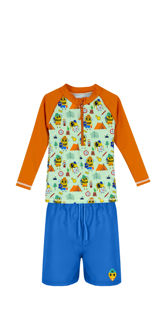 Beebee Swim Set | Long Sleeve Rashguard | Turquoise Swim Short | UPF 50+ | Recycled Fabric